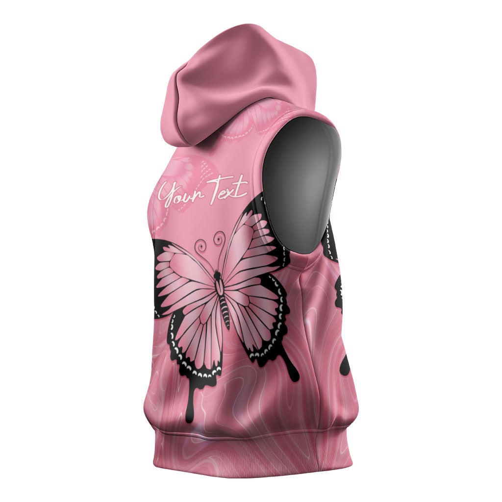 Personalised Australia Breast Cancer Support Sleeveless Hoodie Pink Ribbon Butterfly Opal Pattern