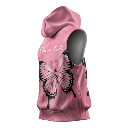 Personalised Australia Breast Cancer Support Sleeveless Hoodie Pink Ribbon Butterfly Opal Pattern