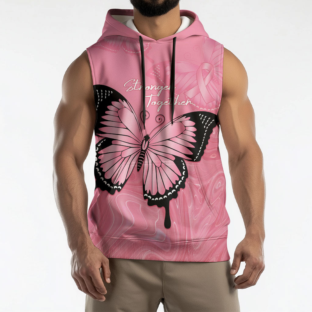 Personalised Australia Breast Cancer Support Sleeveless Hoodie Pink Ribbon Butterfly Opal Pattern