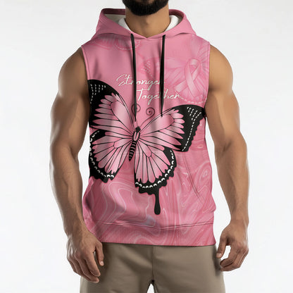Personalised Australia Breast Cancer Support Sleeveless Hoodie Pink Ribbon Butterfly Opal Pattern