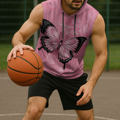 Personalised Australia Breast Cancer Support Sleeveless Hoodie Pink Ribbon Butterfly Opal Pattern