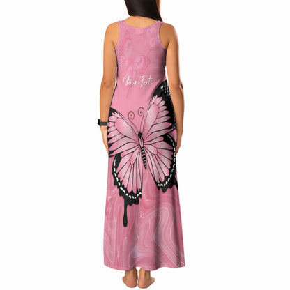 Personalised Australia Breast Cancer Support Tank Maxi Dress Pink Ribbon Butterfly Opal Pattern