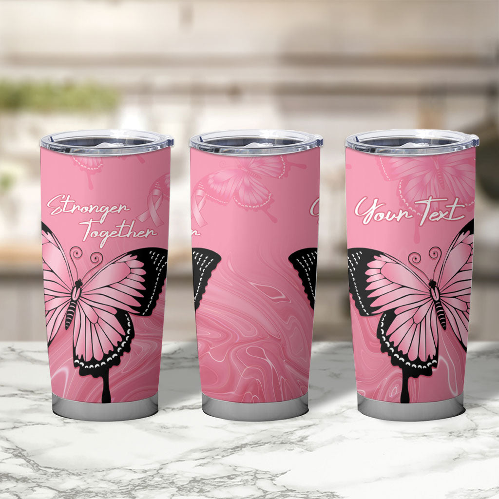 Personalised Australia Breast Cancer Support Tumbler Cup Pink Ribbon Butterfly Opal Pattern