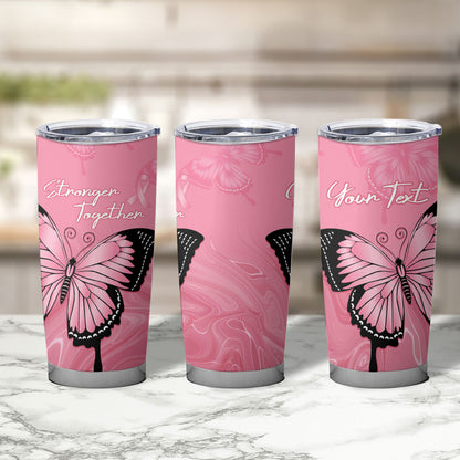 Personalised Australia Breast Cancer Support Tumbler Cup Pink Ribbon Butterfly Opal Pattern