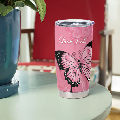 Personalised Australia Breast Cancer Support Tumbler Cup Pink Ribbon Butterfly Opal Pattern