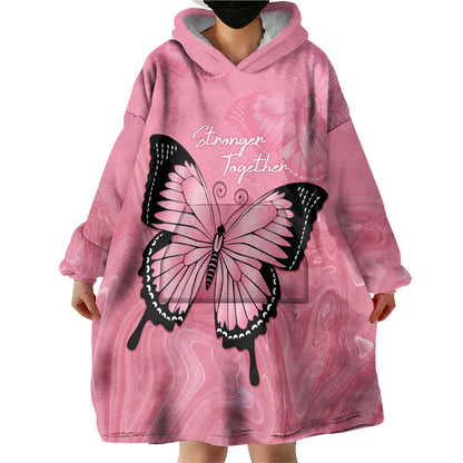 Personalised Australia Breast Cancer Support Wearable Blanket Hoodie Pink Ribbon Butterfly Opal Pattern