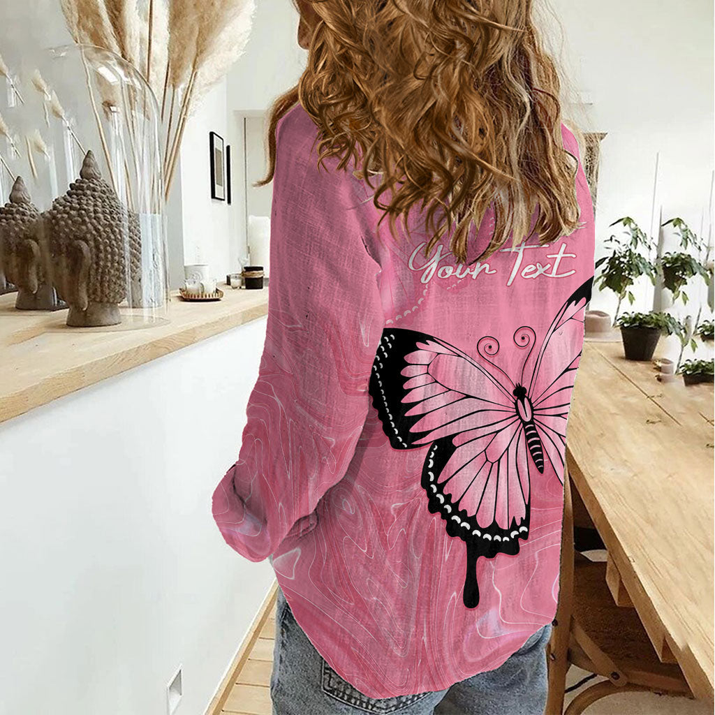 Personalised Australia Breast Cancer Support Women Casual Shirt Pink Ribbon Butterfly Opal Pattern