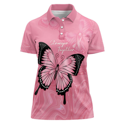 Personalised Australia Breast Cancer Support Women Polo Shirt Pink Ribbon Butterfly Opal Pattern