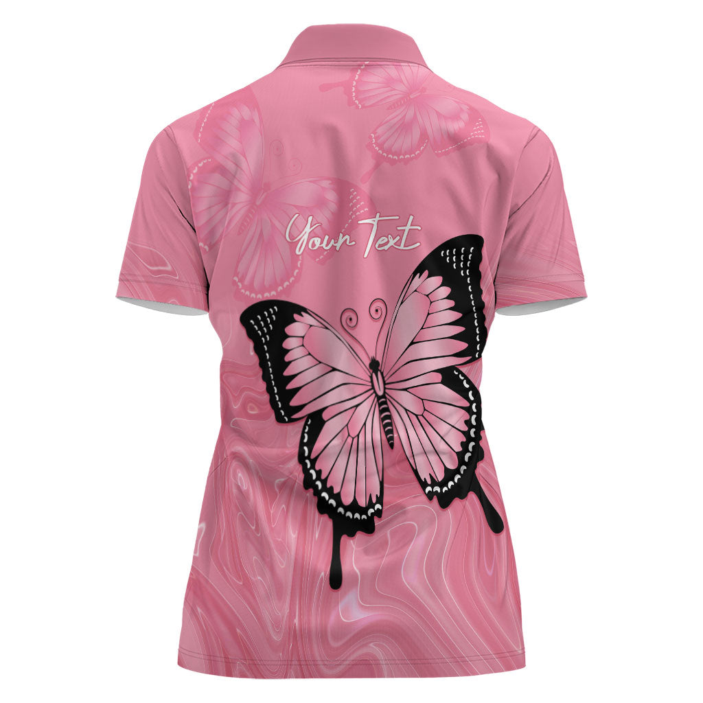 Personalised Australia Breast Cancer Support Women Polo Shirt Pink Ribbon Butterfly Opal Pattern