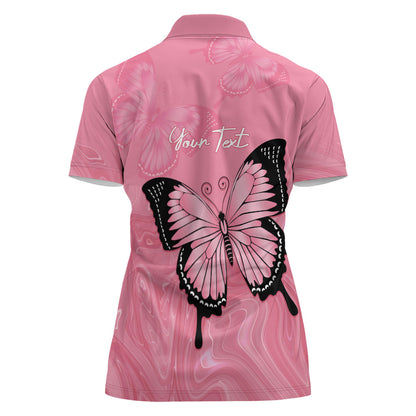 Personalised Australia Breast Cancer Support Women Polo Shirt Pink Ribbon Butterfly Opal Pattern