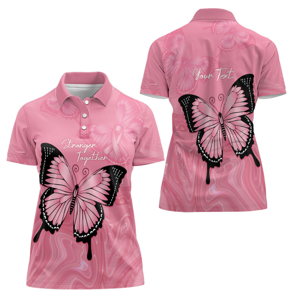 Personalised Australia Breast Cancer Support Women Polo Shirt Pink Ribbon Butterfly Opal Pattern