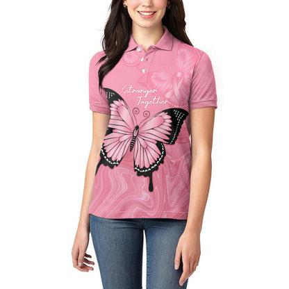 Personalised Australia Breast Cancer Support Women Polo Shirt Pink Ribbon Butterfly Opal Pattern