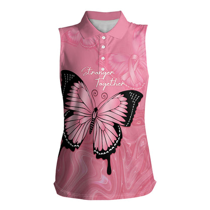 Personalised Australia Breast Cancer Support Women Sleeveless Polo Shirt Pink Ribbon Butterfly Opal Pattern