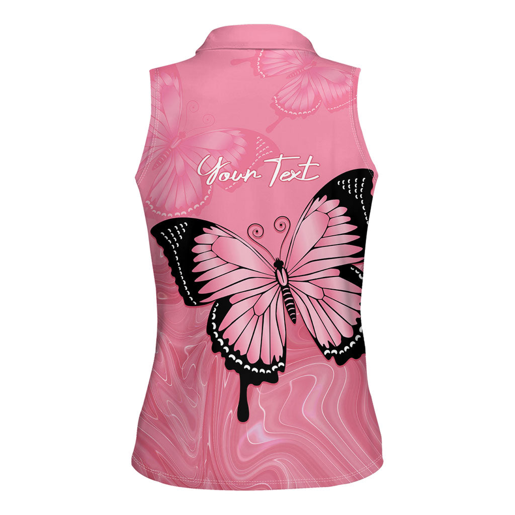 Personalised Australia Breast Cancer Support Women Sleeveless Polo Shirt Pink Ribbon Butterfly Opal Pattern