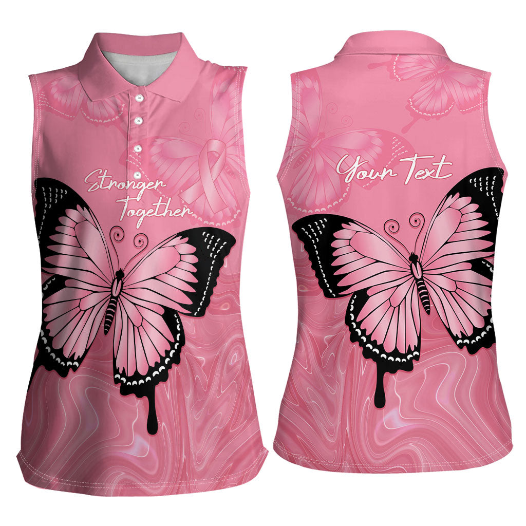 Personalised Australia Breast Cancer Support Women Sleeveless Polo Shirt Pink Ribbon Butterfly Opal Pattern