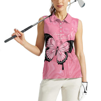 Personalised Australia Breast Cancer Support Women Sleeveless Polo Shirt Pink Ribbon Butterfly Opal Pattern