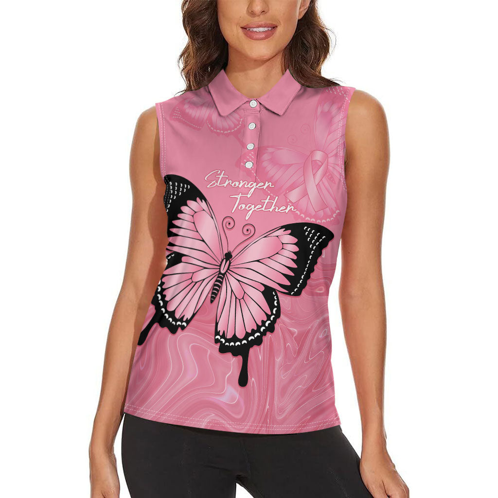 Personalised Australia Breast Cancer Support Women Sleeveless Polo Shirt Pink Ribbon Butterfly Opal Pattern