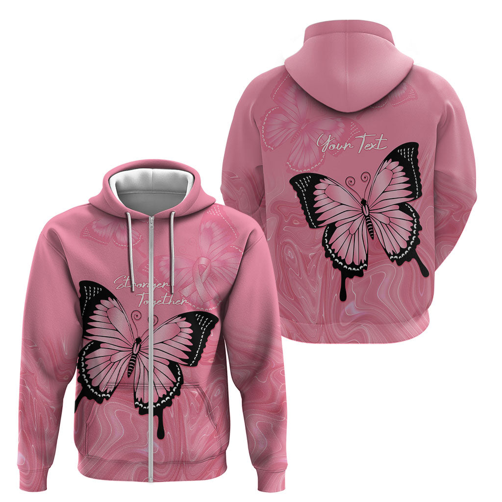Personalised Australia Breast Cancer Support Zip Hoodie Pink Ribbon Butterfly Opal Pattern