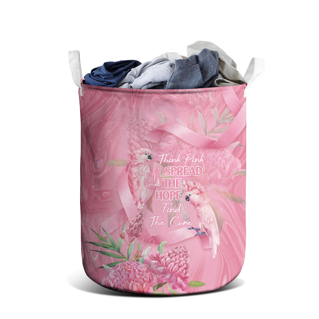Australia Breast Cancer Support Laundry Basket Think Pink Cockatoos Ribbon