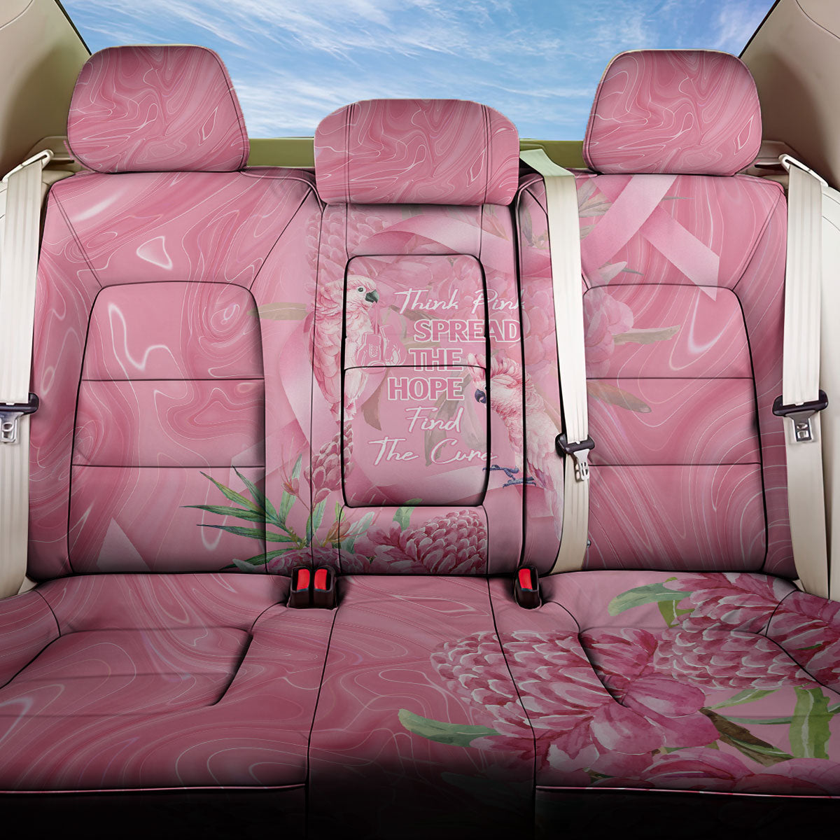 Australia Breast Cancer Support Back Car Seat Cover Think Pink Cockatoos Ribbon