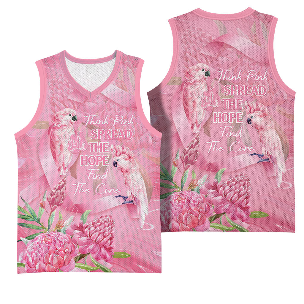 Australia Breast Cancer Support Basketball Jersey Think Pink Cockatoos Ribbon