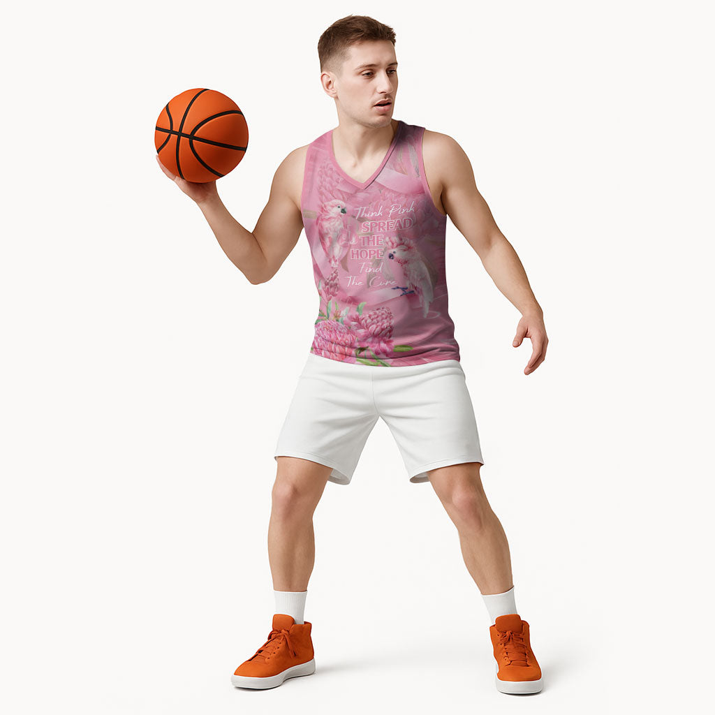 Australia Breast Cancer Support Basketball Jersey Think Pink Cockatoos Ribbon