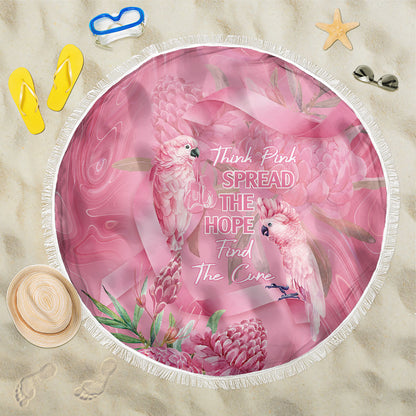 Australia Breast Cancer Support Beach Blanket Think Pink Cockatoos Ribbon