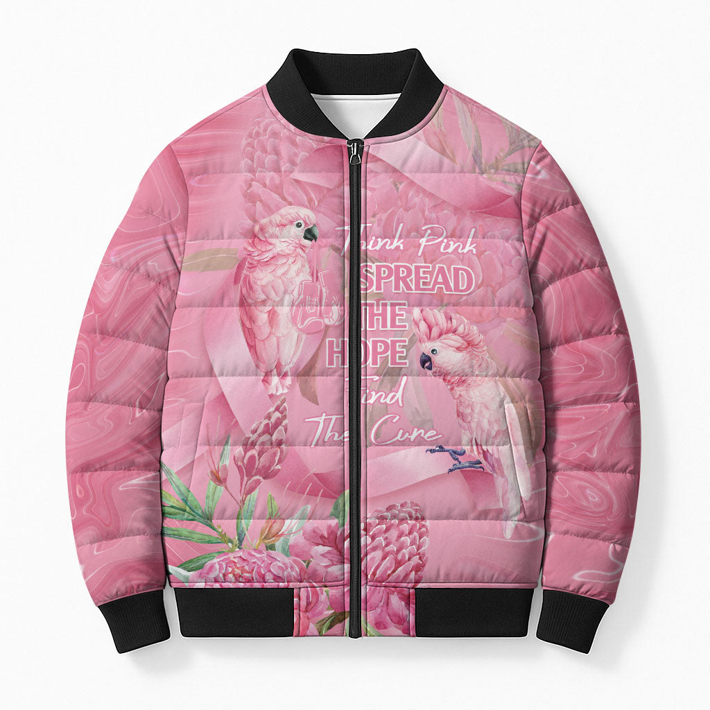 Australia Breast Cancer Support Bomber Puffer Jacket Think Pink Cockatoos Ribbon