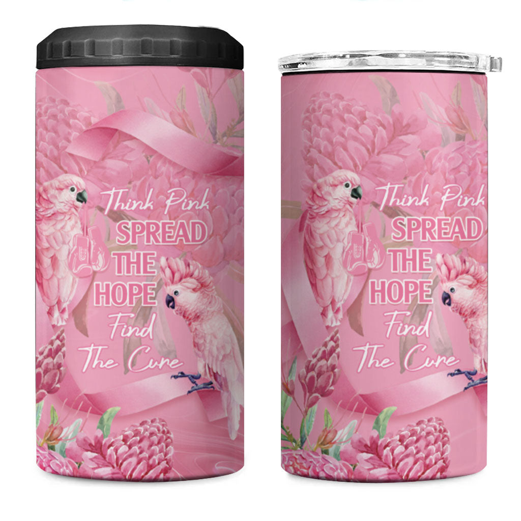 Australia Breast Cancer Support 4 in 1 Can Cooler Tumbler Think Pink Cockatoos Ribbon