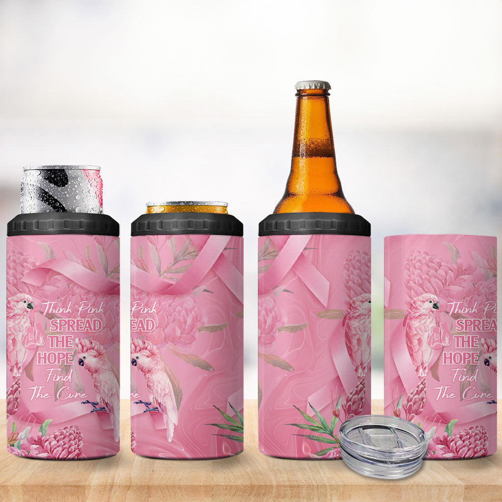 Australia Breast Cancer Support 4 in 1 Can Cooler Tumbler Think Pink Cockatoos Ribbon