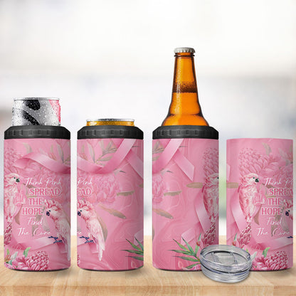 Australia Breast Cancer Support 4 in 1 Can Cooler Tumbler Think Pink Cockatoos Ribbon