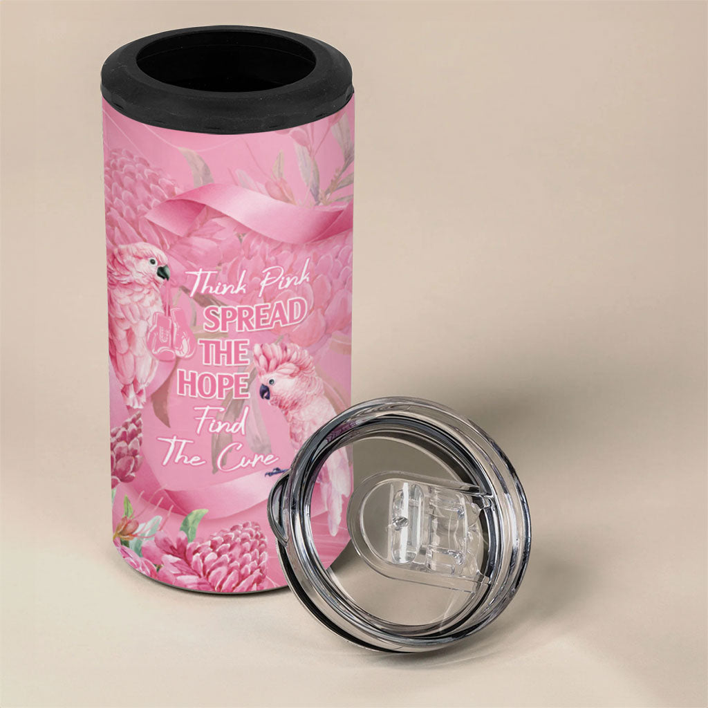 Australia Breast Cancer Support 4 in 1 Can Cooler Tumbler Think Pink Cockatoos Ribbon