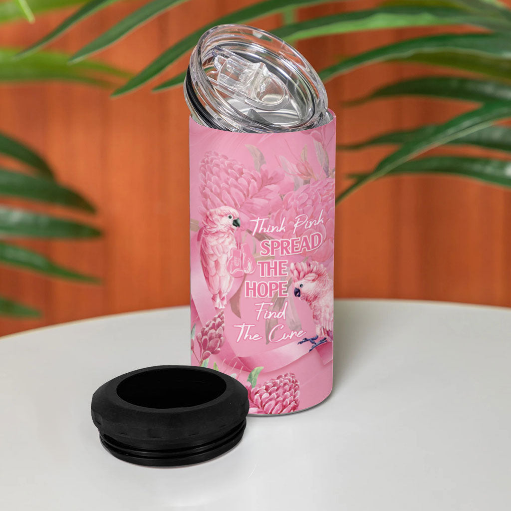Australia Breast Cancer Support 4 in 1 Can Cooler Tumbler Think Pink Cockatoos Ribbon