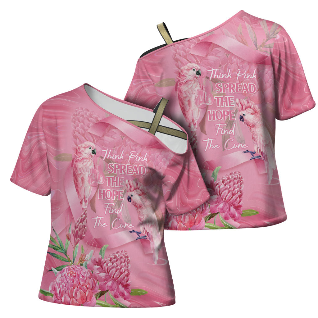 Australia Breast Cancer Support Cross Shoulder Shirt Think Pink Cockatoos Ribbon