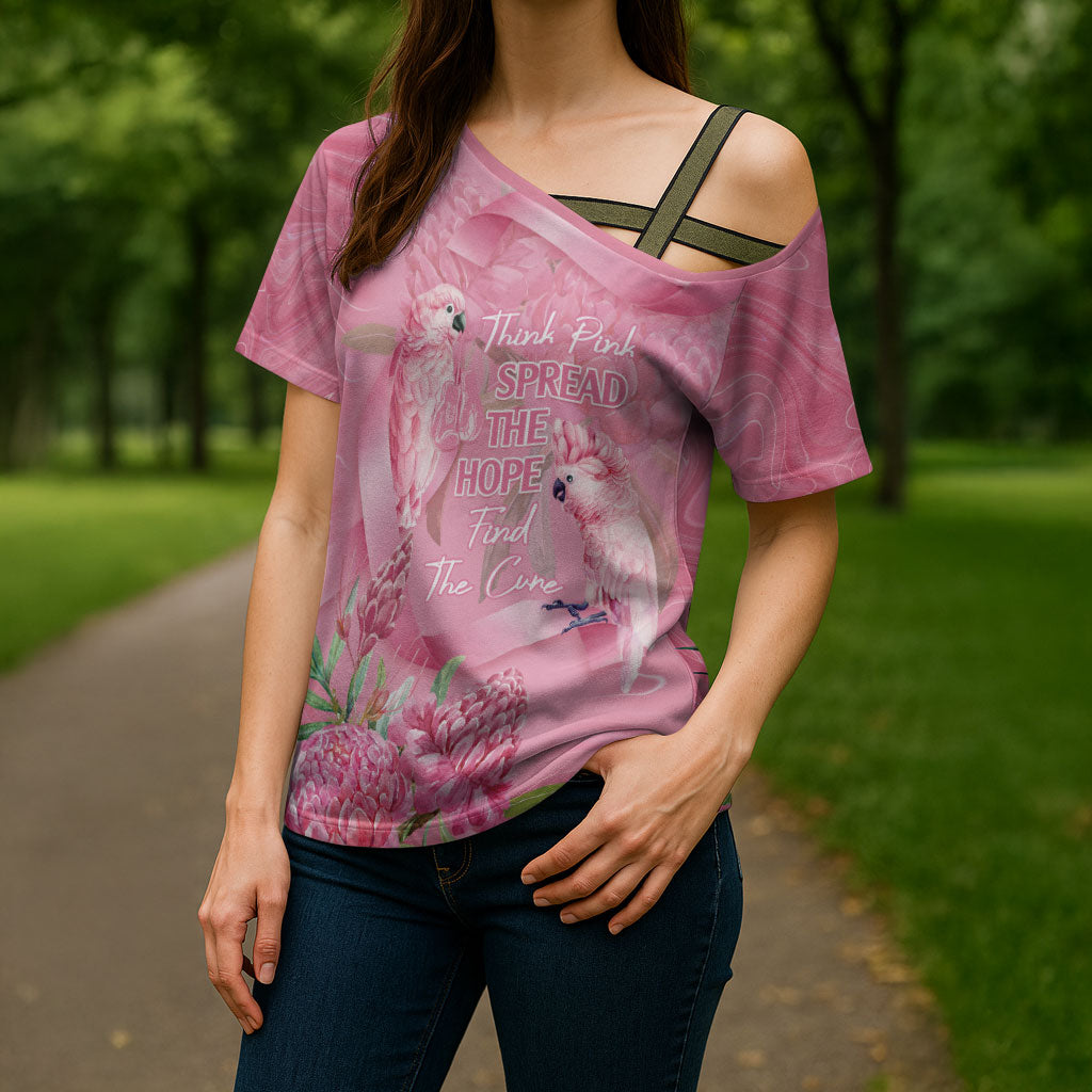 Australia Breast Cancer Support Cross Shoulder Shirt Think Pink Cockatoos Ribbon
