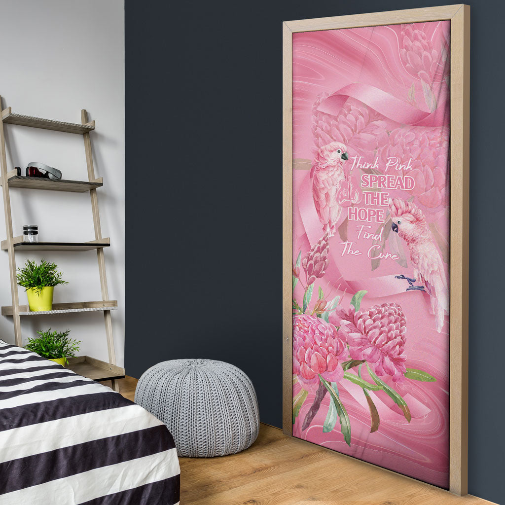 Australia Breast Cancer Support Door Cover Think Pink Cockatoos Ribbon