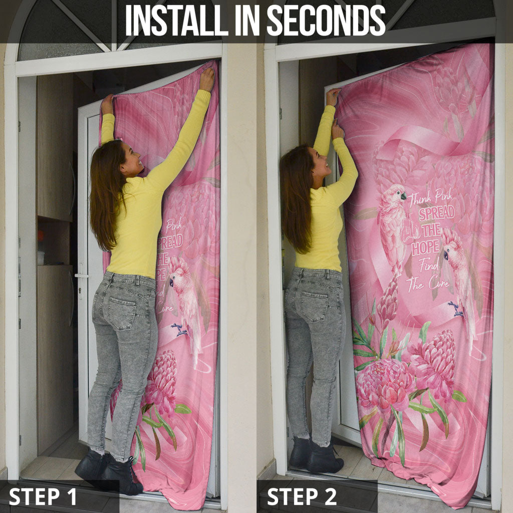 Australia Breast Cancer Support Door Cover Think Pink Cockatoos Ribbon