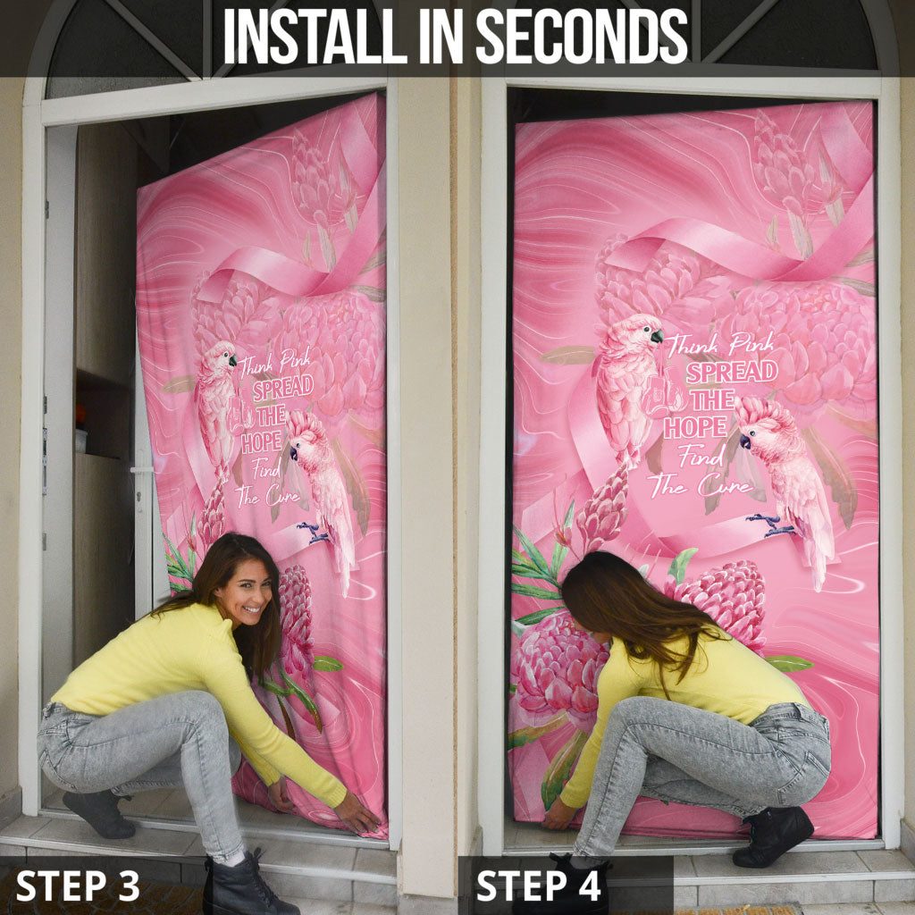 Australia Breast Cancer Support Door Cover Think Pink Cockatoos Ribbon