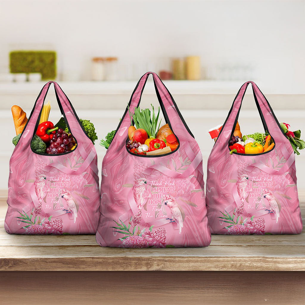 Australia Breast Cancer Support Grocery Bag Think Pink Cockatoos Ribbon