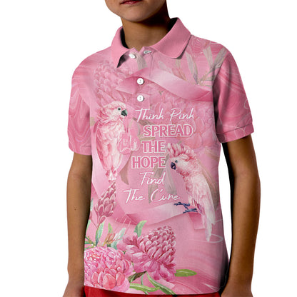 Australia Breast Cancer Support Kid Polo Shirt Think Pink Cockatoos Ribbon