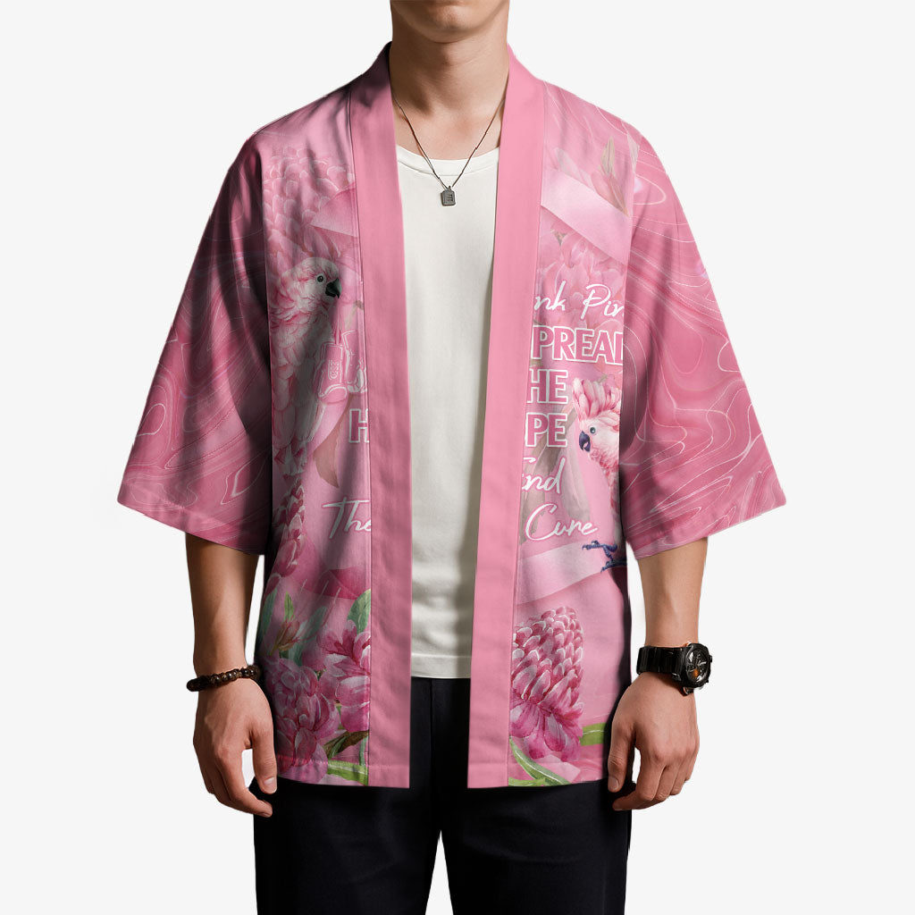 Australia Breast Cancer Support Kimono Think Pink Cockatoos Ribbon
