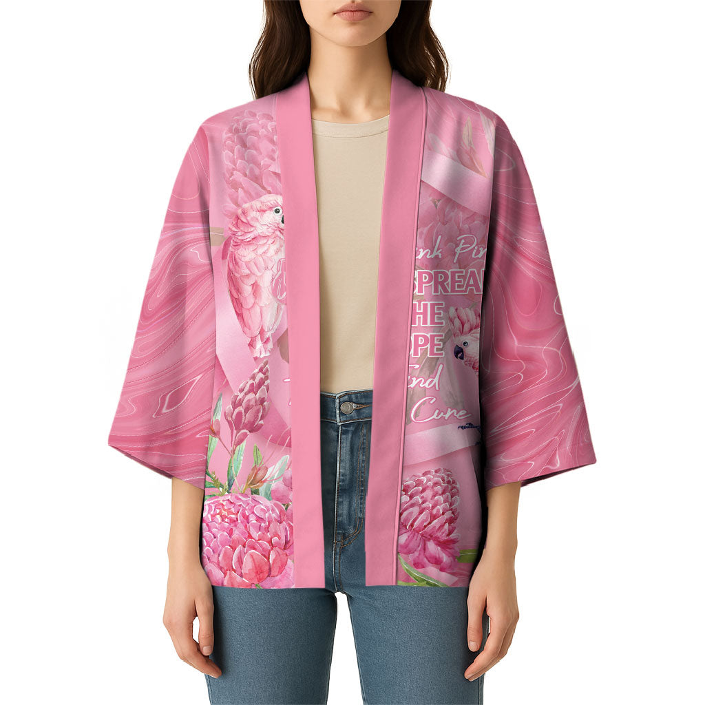 Australia Breast Cancer Support Kimono Think Pink Cockatoos Ribbon