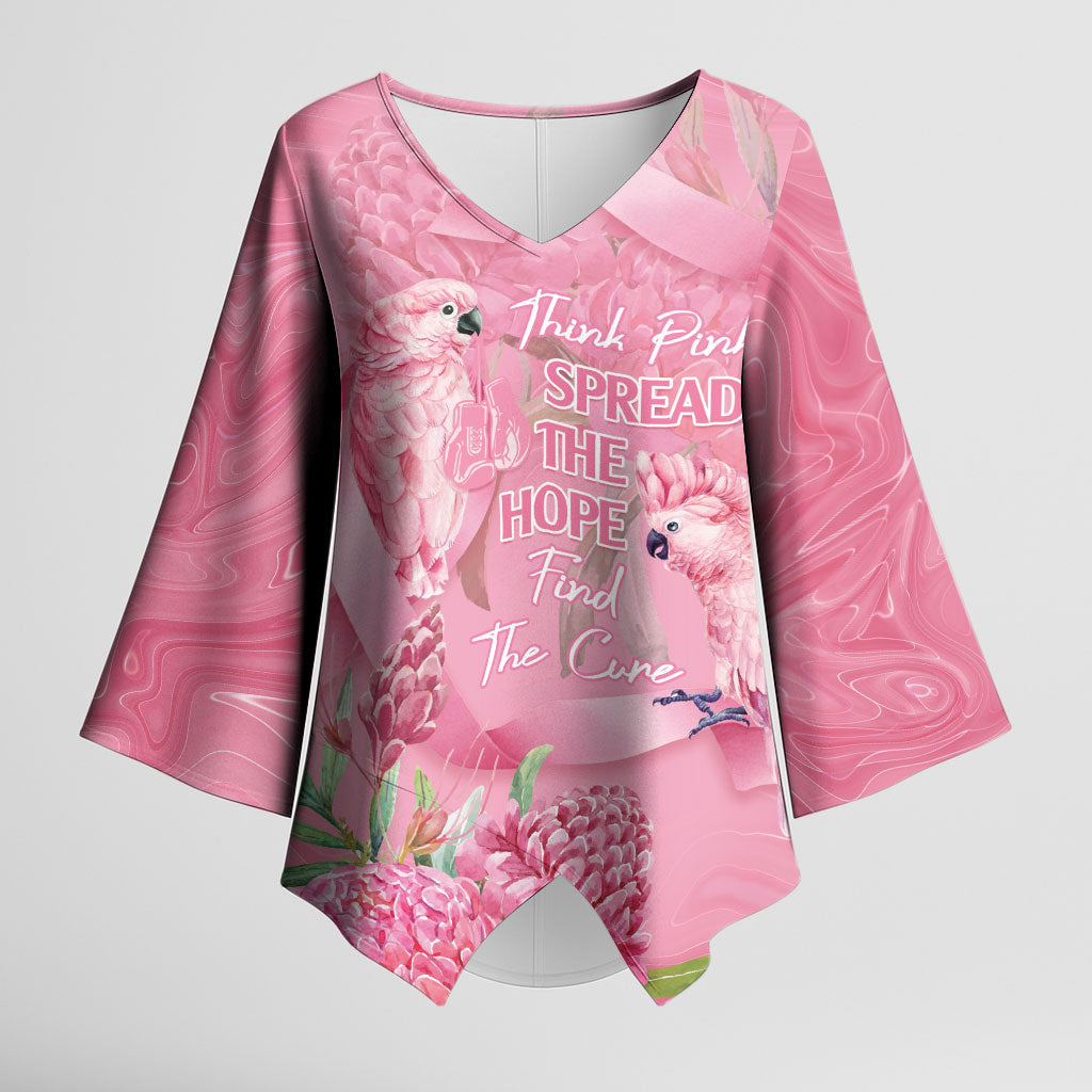 Australia Breast Cancer Support Kimono Sleeve Blouse Think Pink Cockatoos Ribbon
