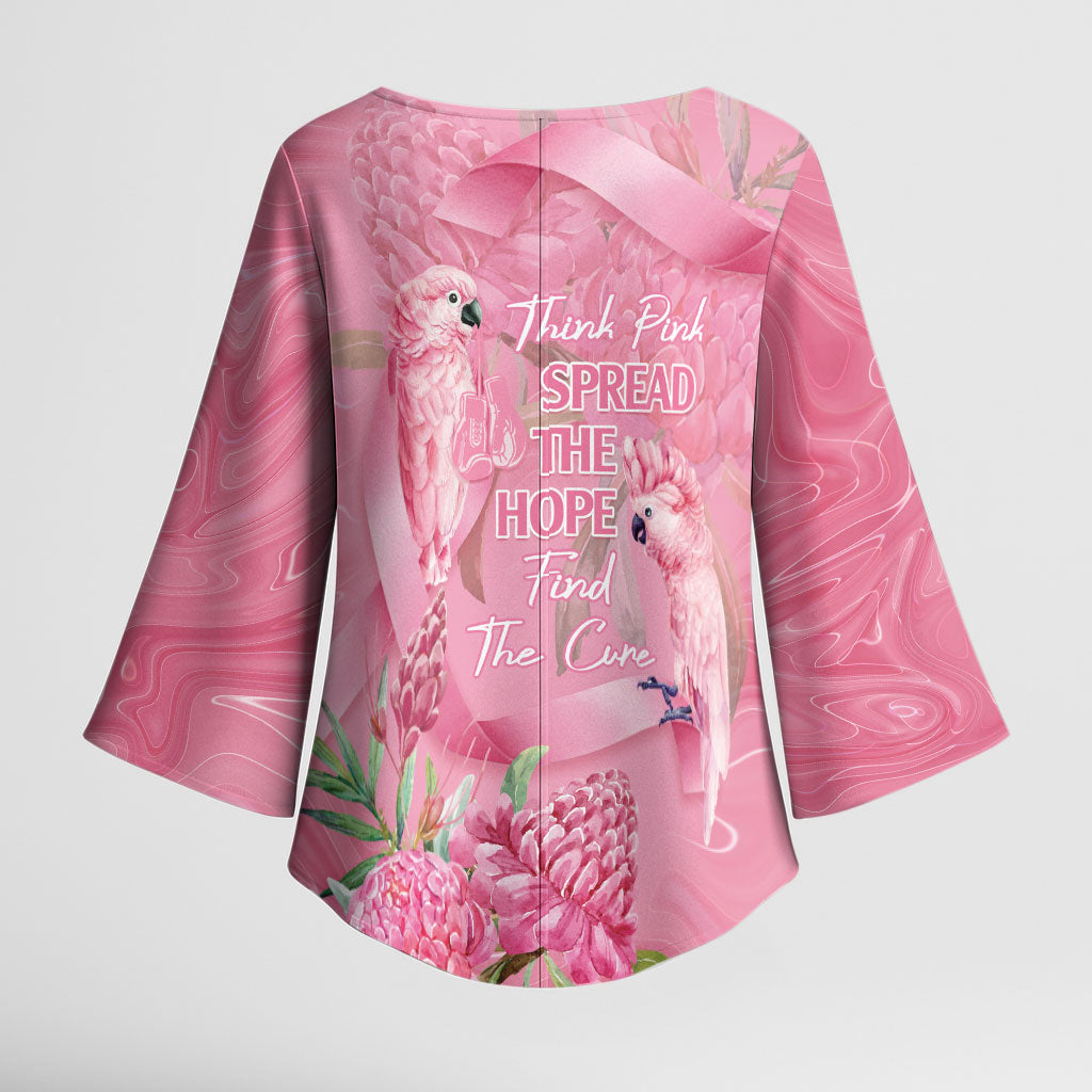 Australia Breast Cancer Support Kimono Sleeve Blouse Think Pink Cockatoos Ribbon