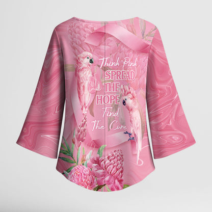 Australia Breast Cancer Support Kimono Sleeve Blouse Think Pink Cockatoos Ribbon