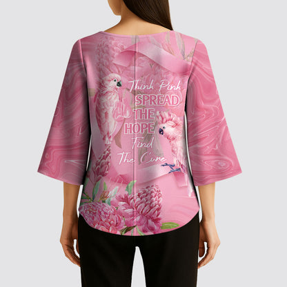 Australia Breast Cancer Support Kimono Sleeve Blouse Think Pink Cockatoos Ribbon