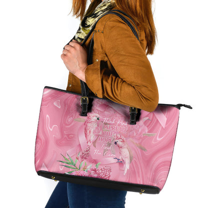 Australia Breast Cancer Support Leather Tote Bag Think Pink Cockatoos Ribbon