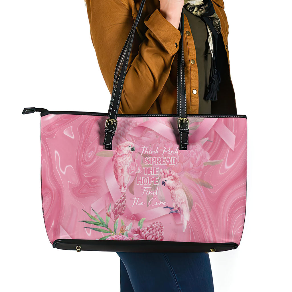 Australia Breast Cancer Support Leather Tote Bag Think Pink Cockatoos Ribbon