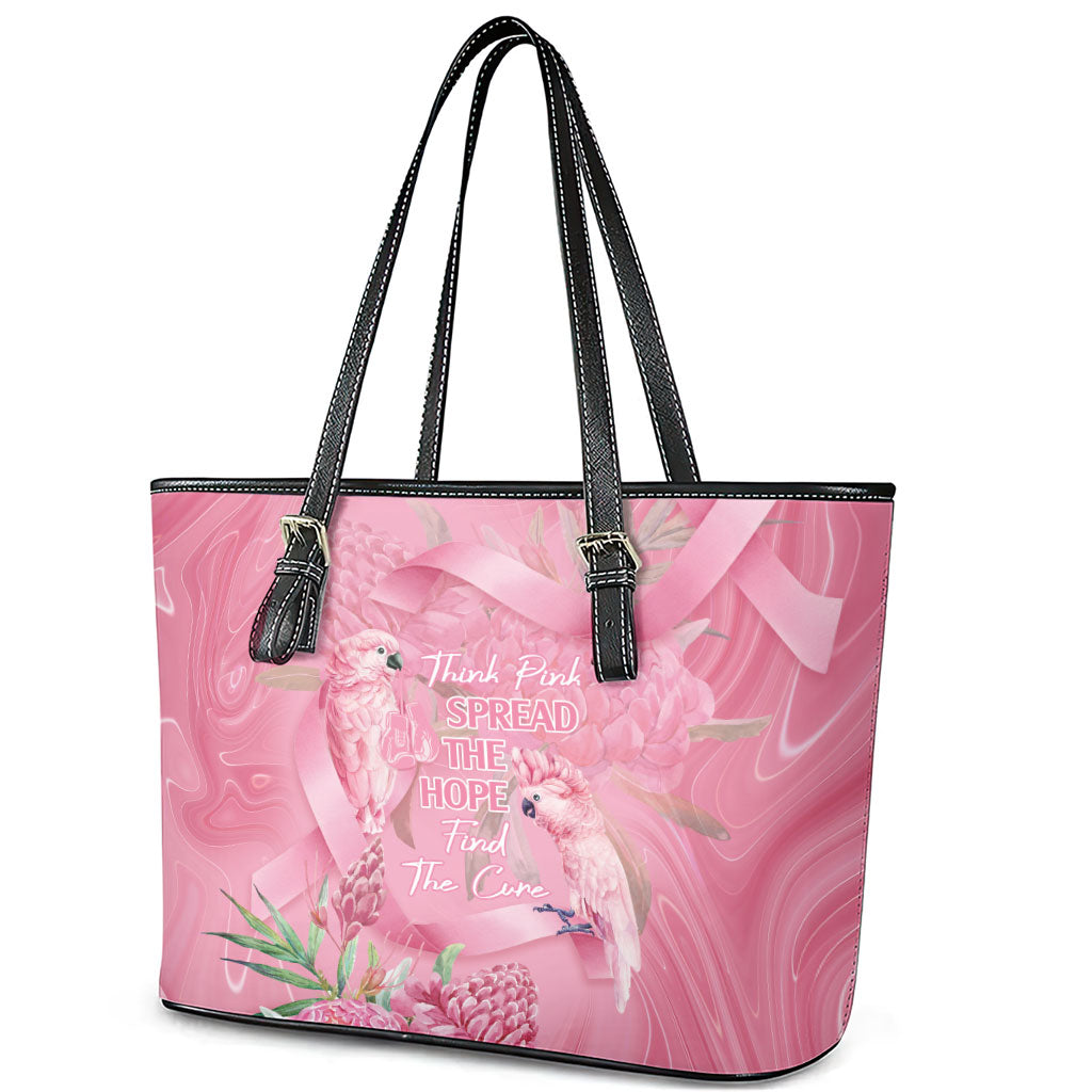 Australia Breast Cancer Support Leather Tote Bag Think Pink Cockatoos Ribbon
