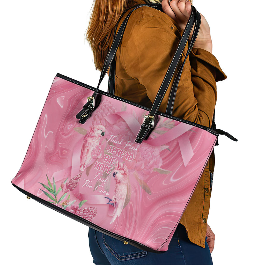 Australia Breast Cancer Support Leather Tote Bag Think Pink Cockatoos Ribbon